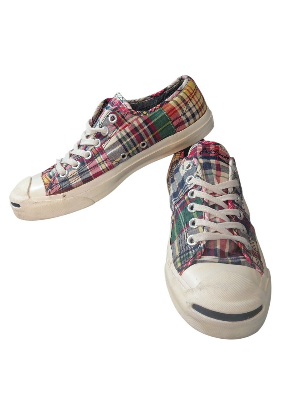Converse Jack Purcell Multicolor Madras Plaid Low-Top Sneakers Women's Size 8.5